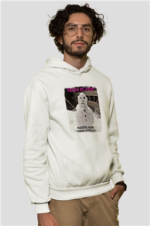 Death in June Baskılı Unisex Beyaz Hoodie