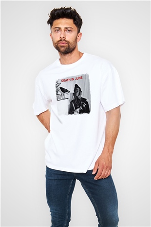 Death in June Baskılı Unisex Beyaz Oversize Tişört