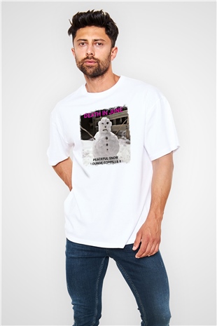 Death in June Baskılı Unisex Beyaz Oversize Tişört