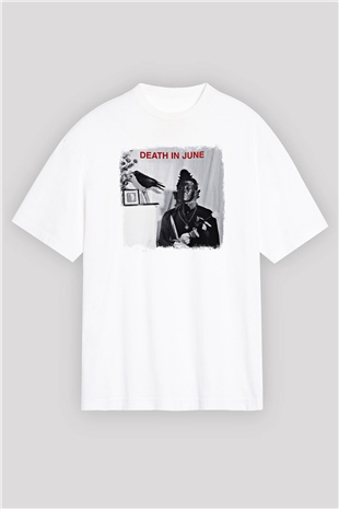 Death in June Baskılı Unisex Beyaz Oversize Tişört
