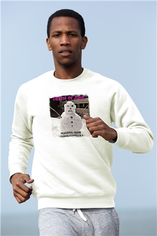 Death in June Baskılı Unisex Beyaz Sweatshirt