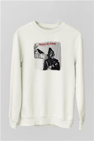 Death in June Baskılı Unisex Beyaz Sweatshirt