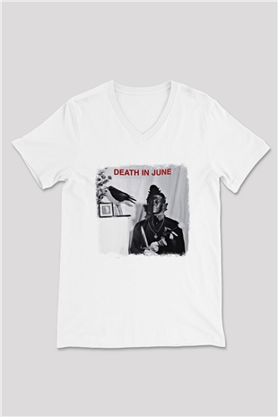 Death in June Baskılı Unisex Beyaz V Yaka Tişört