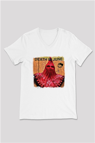 Death in June Baskılı Unisex Beyaz V Yaka Tişört