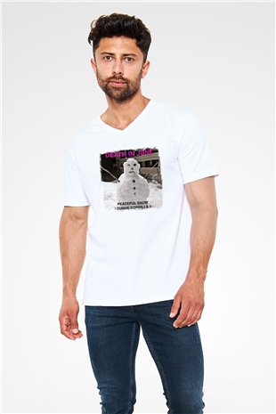 Death in June Baskılı Unisex Beyaz V Yaka Tişört