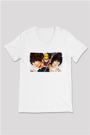 Death Note Beyaz Unisex V Yaka Tişört