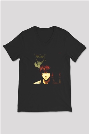 Death Note Siyah Unisex V Yaka Tişört T-Shirt