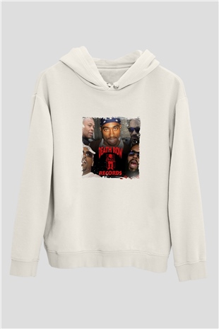 Death Row Records Baskılı Unisex Beyaz Kapüşonlu Sweatshirt