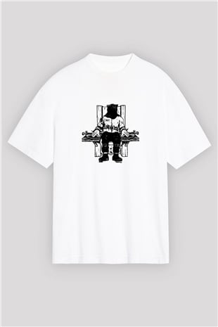 Death Row Records Baskılı Oversize Beyaz Tişört