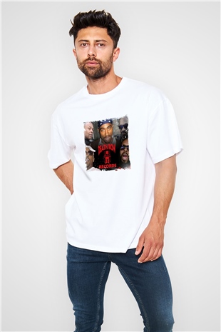 Death Row Records Baskılı Oversize Beyaz Tişört