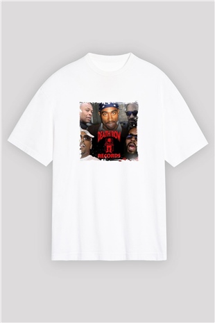 Death Row Records Baskılı Oversize Beyaz Tişört