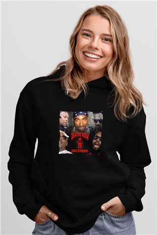 Death Row Records Baskılı Unisex Siyah Hoodie