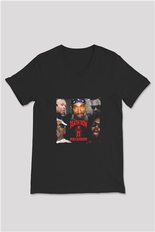 Death Row Records Baskılı Unisex Siyah V Yaka Tişört