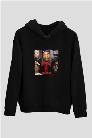 Death Row Records Baskılı Unisex Siyah Hoodie