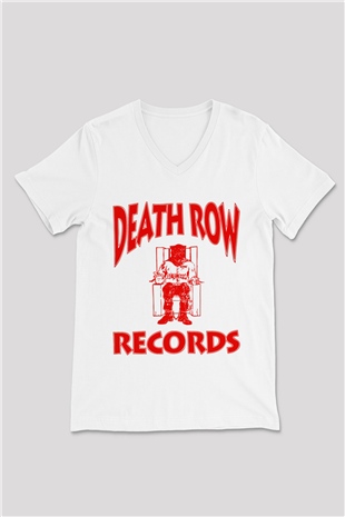 Death Row Records Beyaz Unisex V Yaka Tişört T-Shirt