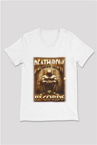 Death Row Records Beyaz Unisex V Yaka Tişört T-Shirt
