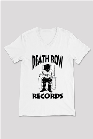 Death Row Records Beyaz Unisex V Yaka Tişört