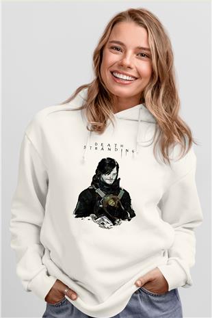 Death Stranding Baskılı Beyaz Unisex Kapüşonlu Sweatshirt