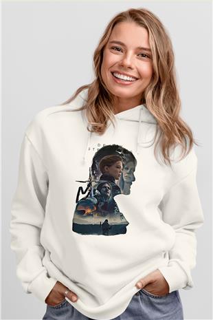 Death Stranding Baskılı Beyaz Unisex Kapüşonlu Sweatshirt