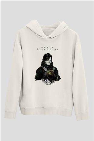 Death Stranding Baskılı Beyaz Unisex Kapüşonlu Sweatshirt