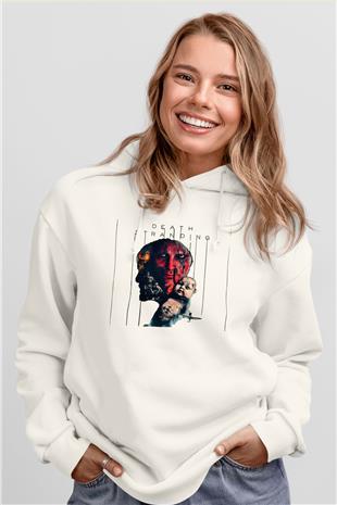 Death Stranding Baskılı Beyaz Unisex Kapüşonlu Sweatshirt