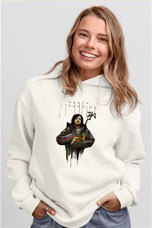 Death Stranding Baskılı Beyaz Unisex Kapüşonlu Sweatshirt
