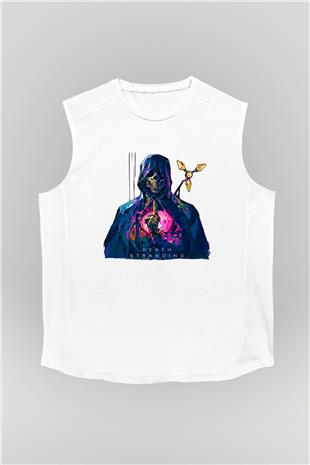 Death Stranding Baskılı Beyaz Unisex Kolsuz Tişört - Tshirt