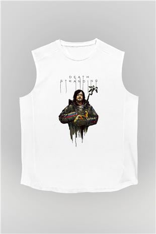Death Stranding Baskılı Beyaz Unisex Kolsuz Tişört - Tshirt