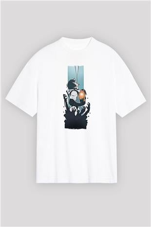 Death Stranding Baskılı Beyaz Unisex Oversize Tişört - Tshirt
