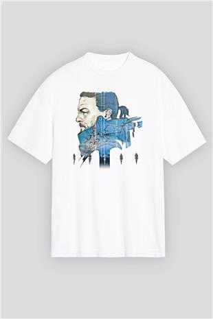 Death Stranding Baskılı Beyaz Unisex Oversize Tişört - Tshirt