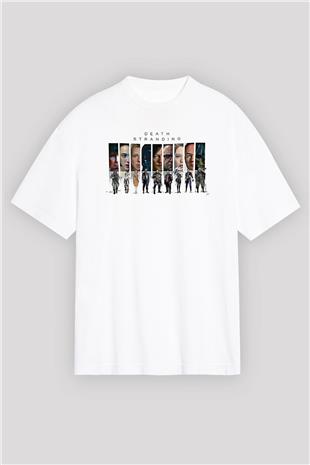Death Stranding Baskılı Beyaz Unisex Oversize Tişört - Tshirt