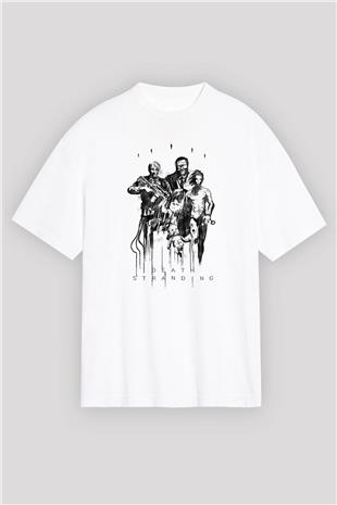 Death Stranding Baskılı Beyaz Unisex Oversize Tişört - Tshirt