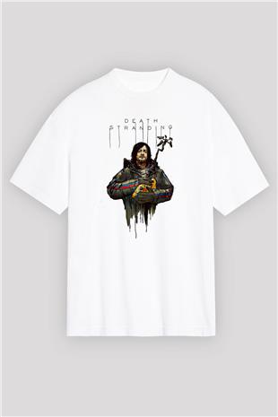Death Stranding Baskılı Beyaz Unisex Oversize Tişört - Tshirt