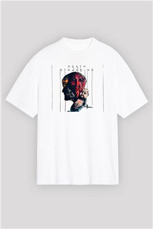 Death Stranding Baskılı Beyaz Unisex Oversize Tişört - Tshirt