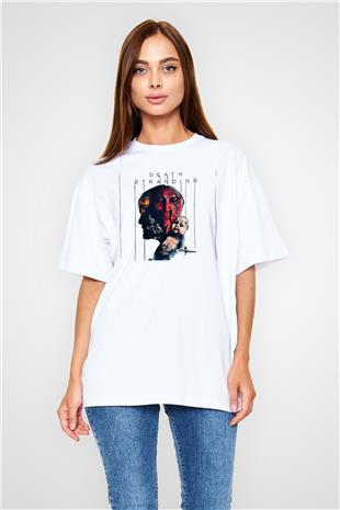 Death Stranding Baskılı Beyaz Unisex Oversize Tişört - Tshirt