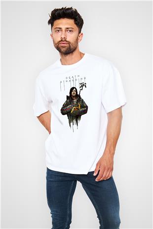 Death Stranding Baskılı Beyaz Unisex Oversize Tişört - Tshirt