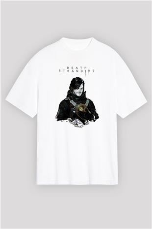 Death Stranding Baskılı Beyaz Unisex Oversize Tişört - Tshirt