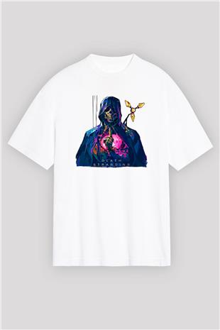 Death Stranding Baskılı Beyaz Unisex Oversize Tişört - Tshirt