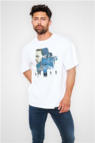 Death Stranding Baskılı Beyaz Unisex Oversize Tişört - Tshirt