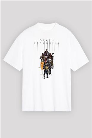 Death Stranding Baskılı Beyaz Unisex Oversize Tişört - Tshirt