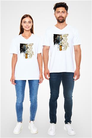 Death Stranding Baskılı Beyaz Unisex V Yaka Tişört - Tshirt
