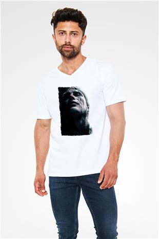 Death Stranding Baskılı Beyaz Unisex V Yaka Tişört - Tshirt