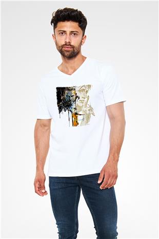 Death Stranding Baskılı Beyaz Unisex V Yaka Tişört - Tshirt
