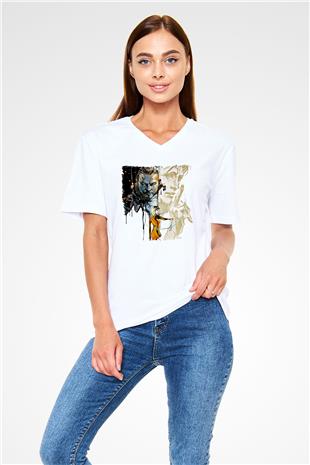 Death Stranding Baskılı Beyaz Unisex V Yaka Tişört - Tshirt
