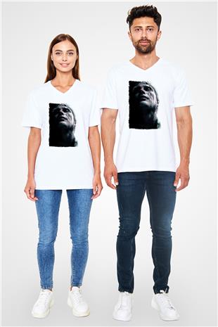 Death Stranding Baskılı Beyaz Unisex V Yaka Tişört - Tshirt