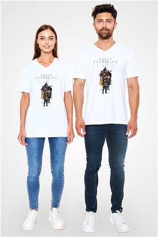 Death Stranding Baskılı Beyaz Unisex V Yaka Tişört - Tshirt