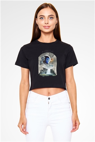 Death Stranding Baskılı Siyah Crop Top Kadın Tişört - Tshirt