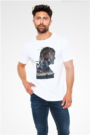 Death Stranding Baskılı Unisex Beyaz Tişört - Tshirt