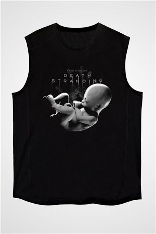Death Stranding Baskılı Unisex Siyah Kolsuz Tişört - Tshirt