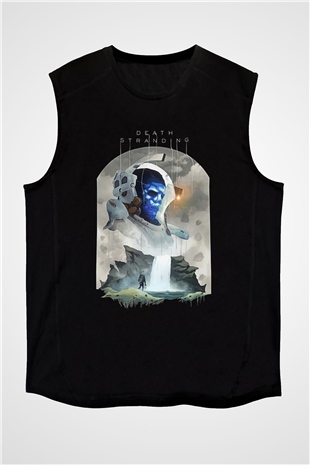 Death Stranding Baskılı Unisex Siyah Kolsuz Tişört - Tshirt